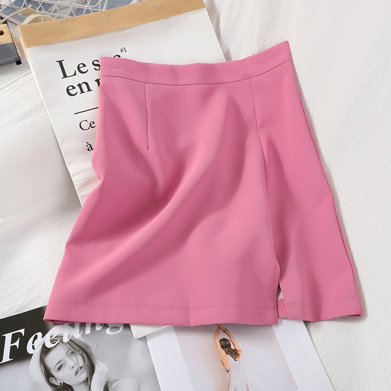 Spring Women Skirts Preppy Style A-line High-waist Split Mini Skirts