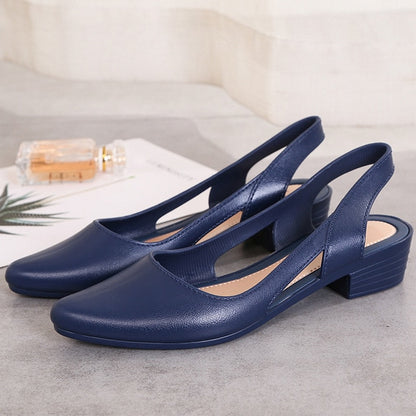 Cut-out closed toe jelly sandals women pointed toe chunky med high heels