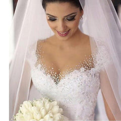 Beads Crystal White Ivory Wedding Dresses for brides plus size