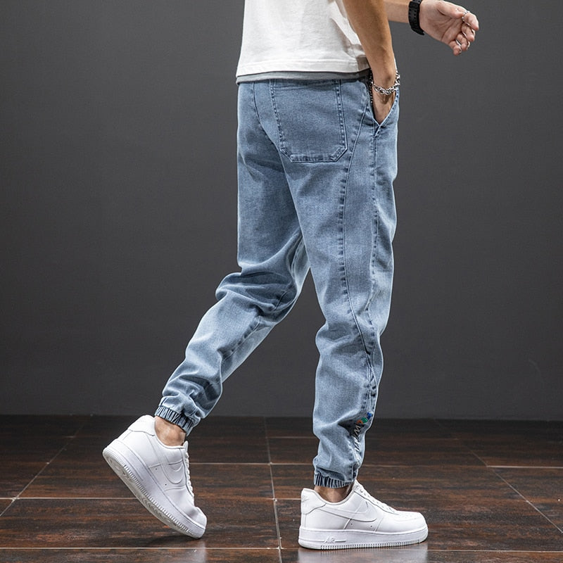 Spring Summer Black Blue Cargo Jeans Men Streetwear Denim Jogger
