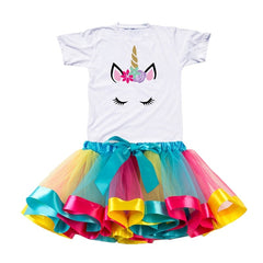 Kids Clothes Summer Fashion Unicorn T shirt whit Skirt Baby Girls Clothes
