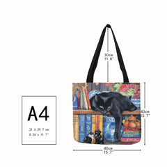 Customize Oil Painting Cat Print Womens Designer Tote Bags Linen