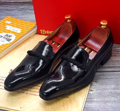 Size 7-13 Mens Dress Shoes Black Patent Leather Men Loafers With Black