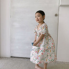 Summer Girls Dress Japanese And Korean Style Sweet Pastoral Style V-Neck