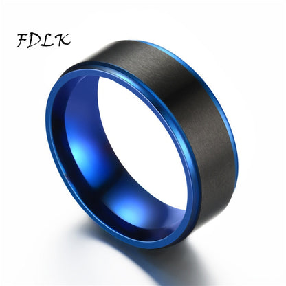 Men's fashion 8MM Black Brushed Ladder Edge Stainless Steel Ring
