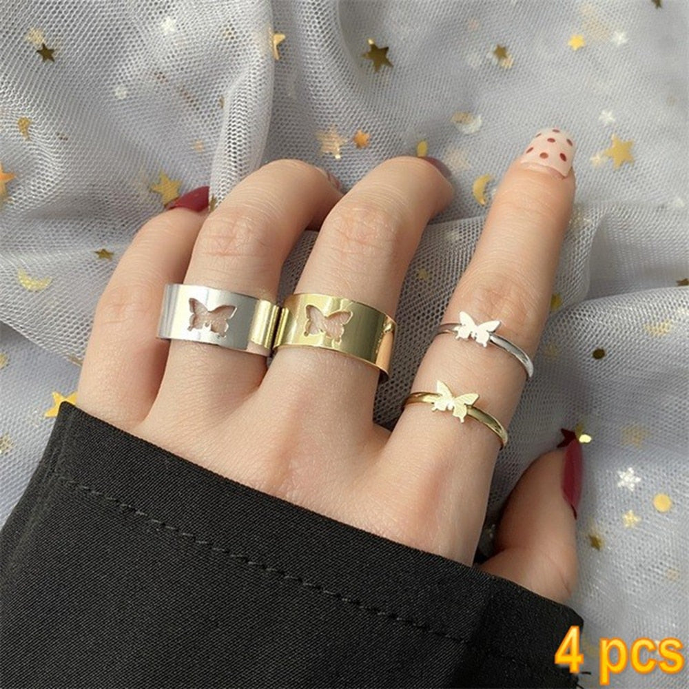 Trendy Gold Butterfly Rings For Women Men Lover Couple Rings Set