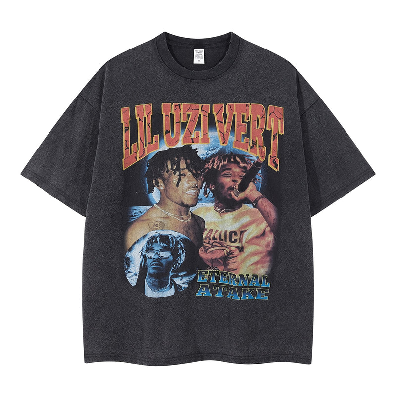 Mens T-shirt Streetwear Vintage Washed Lil Uzi Vert Graphics T-shirt