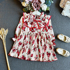 Girls Chiffon Floral Dress Autumn Spring Children Clothing European