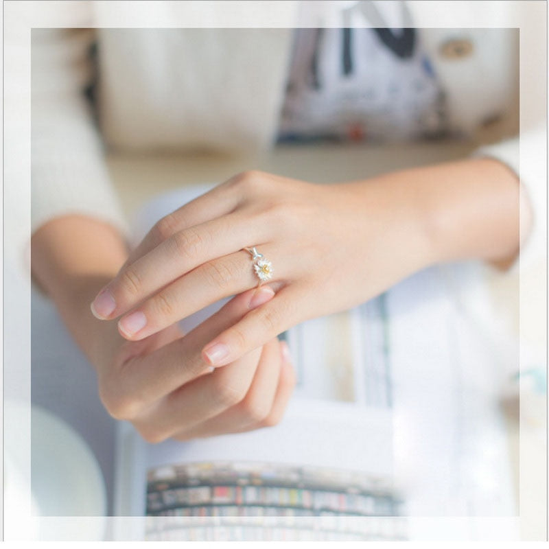 Korean Style Daisy Flower Elegant Opening Rings Women Adjustable Wedding