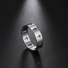 Rinhoo Stainless Steel Couple Rings Women Men Hollow Cross Personality