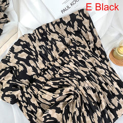 Fashion Elegant Vintage Leopard Print Pleated Skirt Elastic High Waist Long