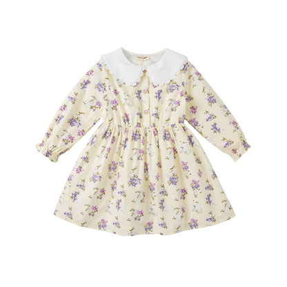 dave bella spring girl fashion 5Y-13Y floral print classical  dress children sweet dress