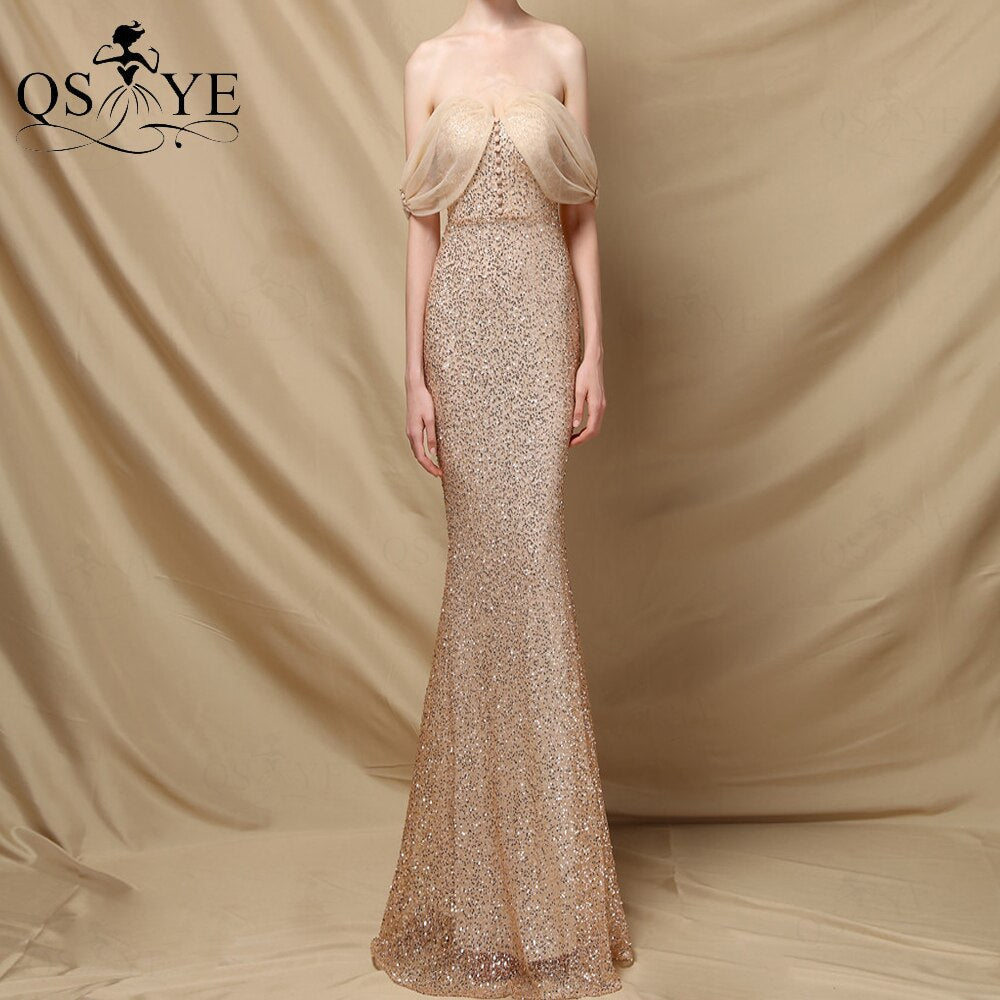 Homecoming Dresses: Prom Dress Side Sleeves Mermaid Evening Gown Buttons Sequin