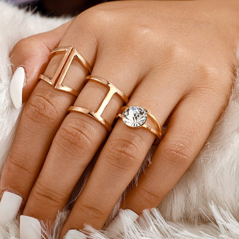 Vintage Boho Crystal Butterfly Rings Set For Women Zircon Leaves Stars