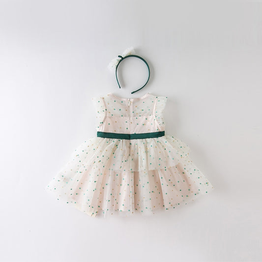 dave bella summer baby girl fashion bow dots print dress with a headwear