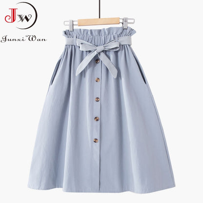 Women Casual Cotton Skirts Spring Summer Korean Style Solid Elegant High