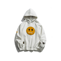 Zipper Pocket Smiley Face Patchwork Fleece Hoodies Sweatshirts Streetwear