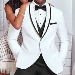 White and Black Wedding Tuxedo for Groom 3 Piece Slim Fit Men Suits