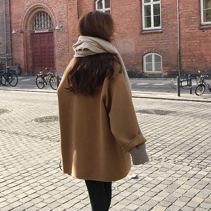 Autumn Women Faux Wool Coat Long Sleeve Single Breasted Fashion