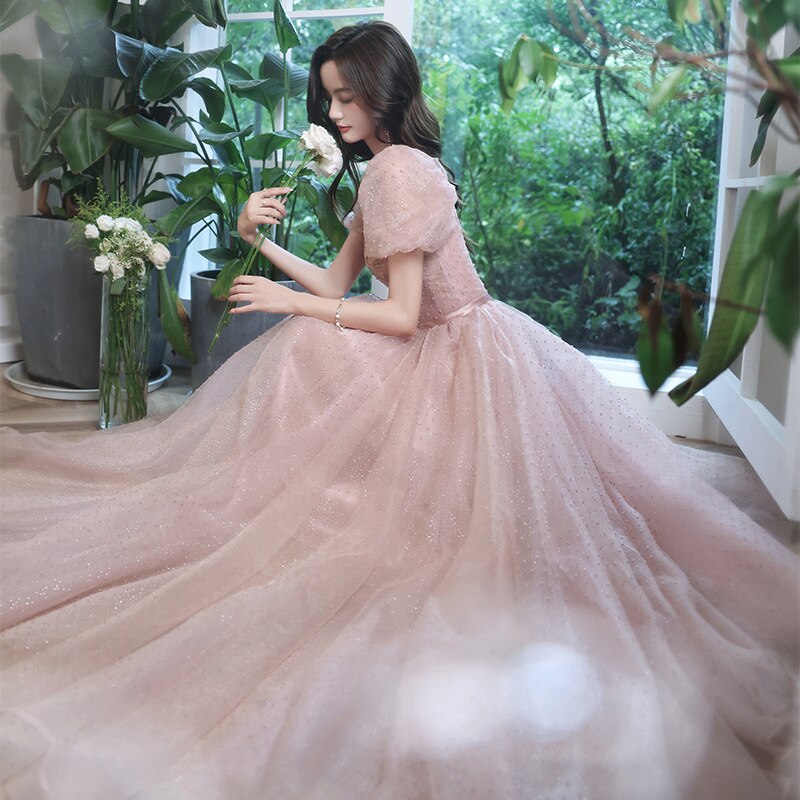 Evening wear Dresses: Gown for Women Party Night Puff Sleeve Cute Prom Dresses