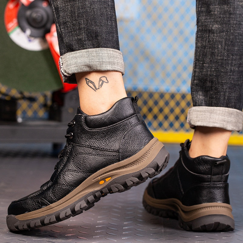 Men Leather Safety Work Boots Steel Toe Puncture-proof Indestructible