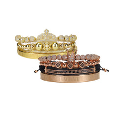 Luxury Royal King Queen Crown charms colorfast Bracelet Stainless steel CZ beads