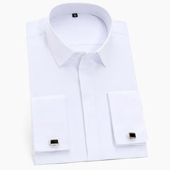 Men's Classic French Cuffs Solid Dress Shirt Covered Placket Formal Business