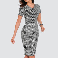 Women Casual Leopard Print Office Business Sheath Slim Summer Pencil Dress