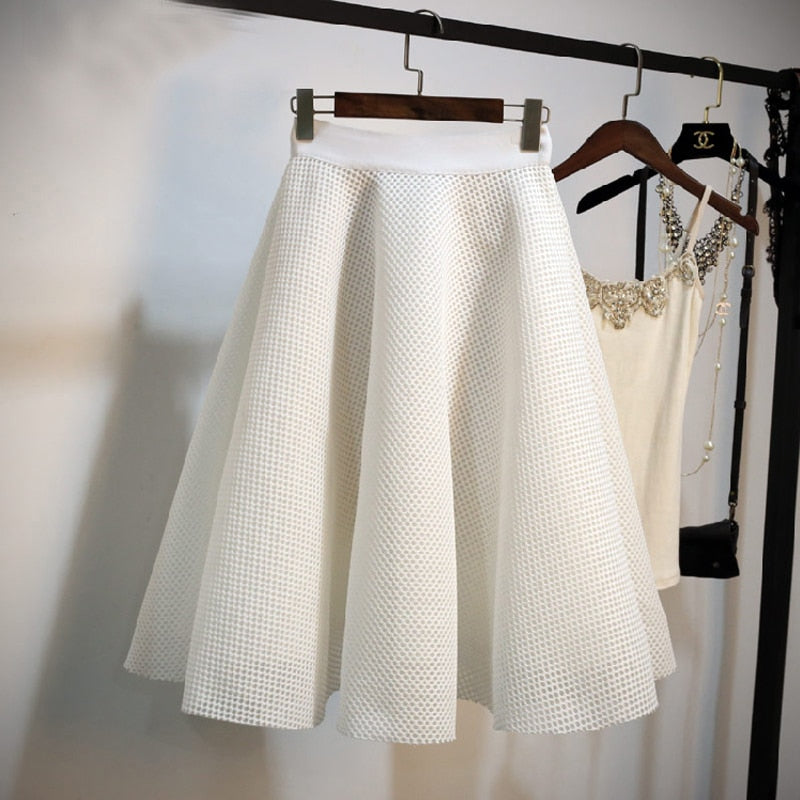 Spring Summer Korea Fashion Women High Waist A-line Knee-length Skirts Plaid