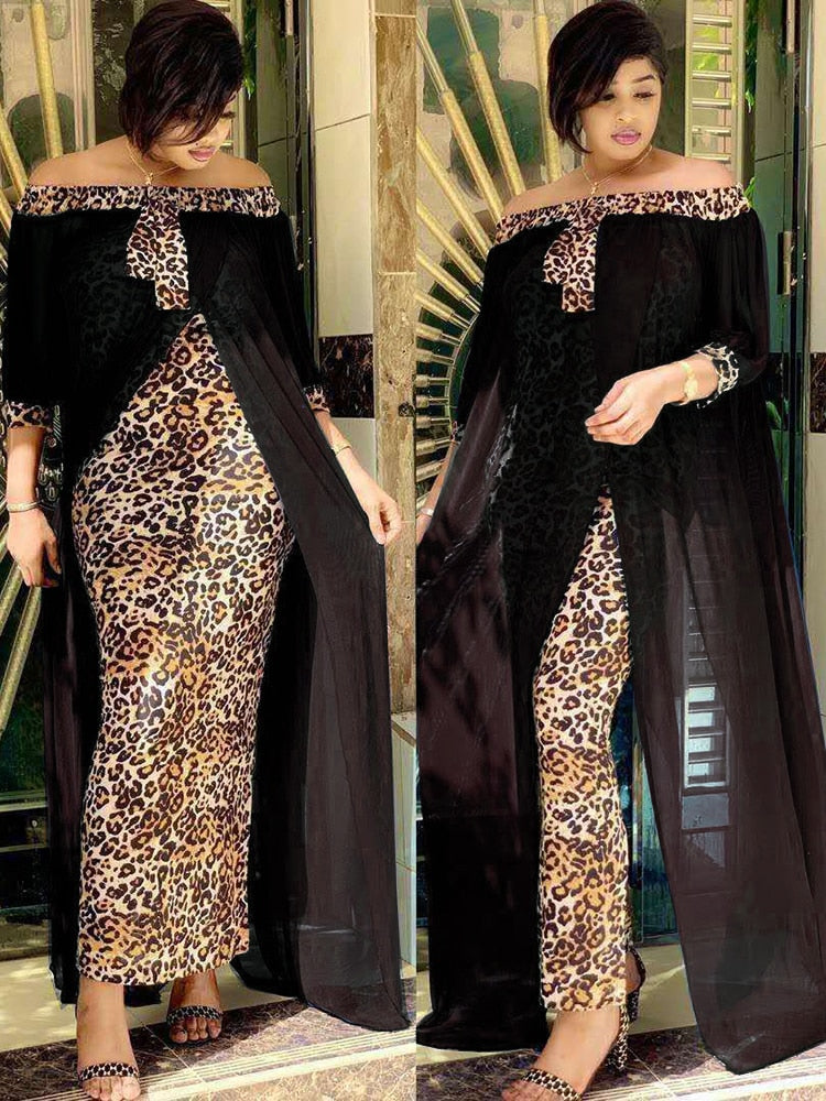 Leopard Loose Bodycon Fashion outdoor Women Maxi  Dress Leisure Patchwork