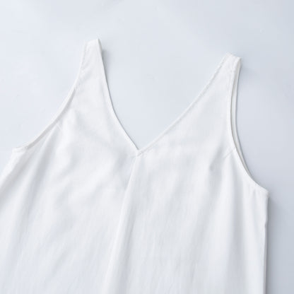 Women Solid White V Neck Sleeveless Fashion Dress Split Tank Dress