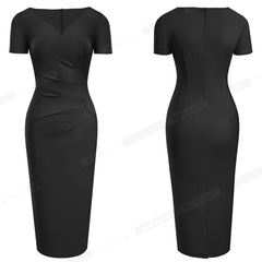 Nice-forever Summer Women Elegant Pure Color Office Dresses Formal Business