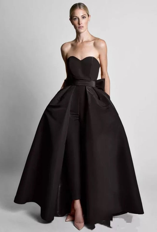 Evening wear Dresses: Red Jumpsuit Detachable Skirt Sweetheart Formal Pants