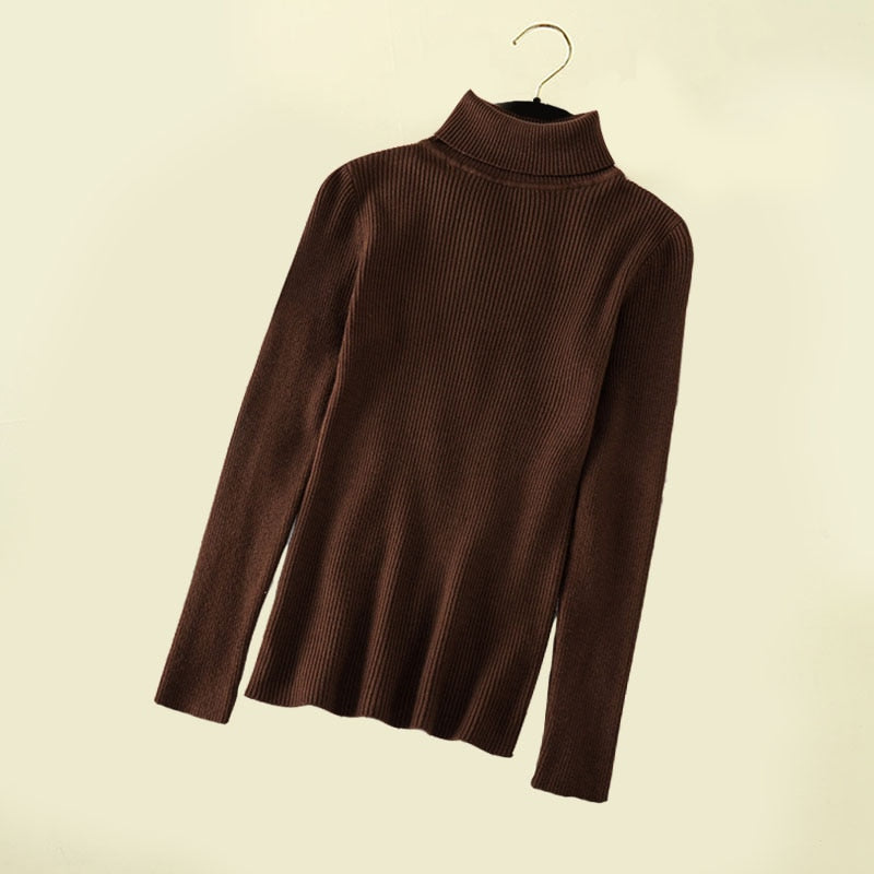 Turtleneck Women Pullover Sweater Spring Jumper Knitted Basic