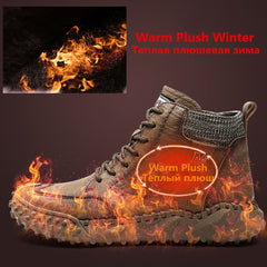 Winter Men Boots Thick Plush Warm Men Snow Boots Leather