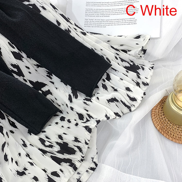 Fashion Elegant Vintage Leopard Print Pleated Skirt Elastic High Waist Long