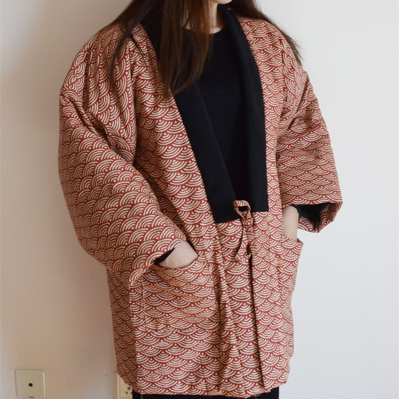 Winter Women Kimono Haori Thick Warm Cotton-Padded Jacket Autumn Casual