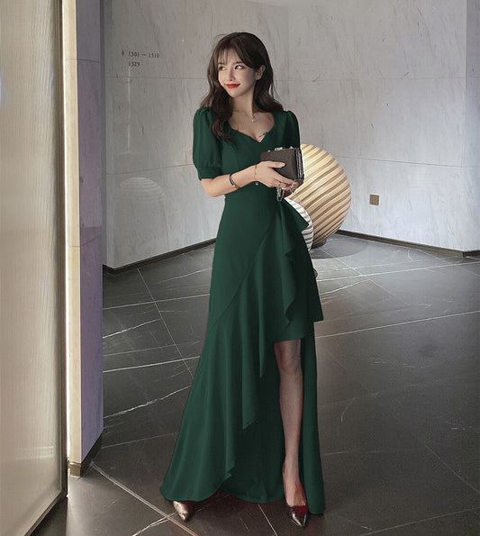 Homecoming Dresses: Women Formal Prom Dress V-Neck Short Sleeve Floor-Length