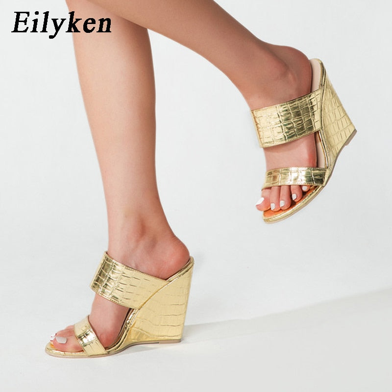 Pu Leather Women Slippers Summer New Sexy Open Toe Wedge Sandals Ladies High Heels Party Shoes