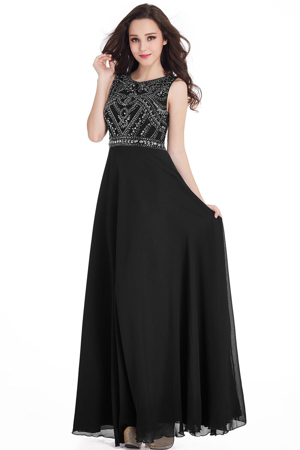 Homecoming Dresses: Prom Dresses A-line Sleeveless Crystals Beaded Elegant