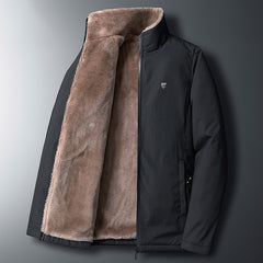 Winter Fleece Thick Jacket Men Warm Grey Windbreaker Fur Collar Coat Plus Size