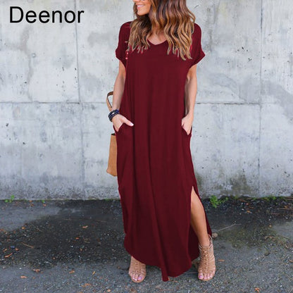 Plus Size 5XL Sexy Women Dress Summer Solid Casual Short Sleeve Maxi Dress For Women Long Dress