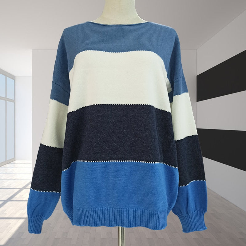 Loose Autumn Winter Striped Sweater Women Pullover Plus Size Womens
