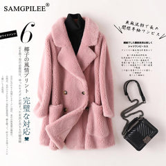 Real Fur Coat High Quality Australian Womens Wool Coats Thick Warm Elegant