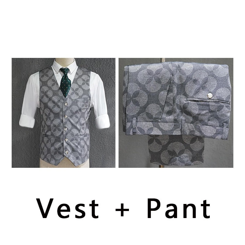 Tuxedo for Mens: Suit Men Leisure Business Formal Dress Trend Print Bridegroom