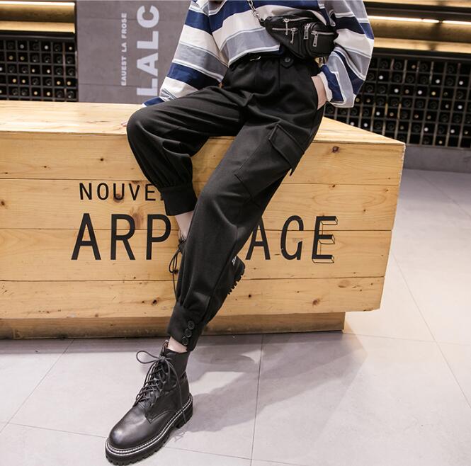 Streetwear Cargo Pants Women Harajuku Winter Woolen Warm Ladies Trousers