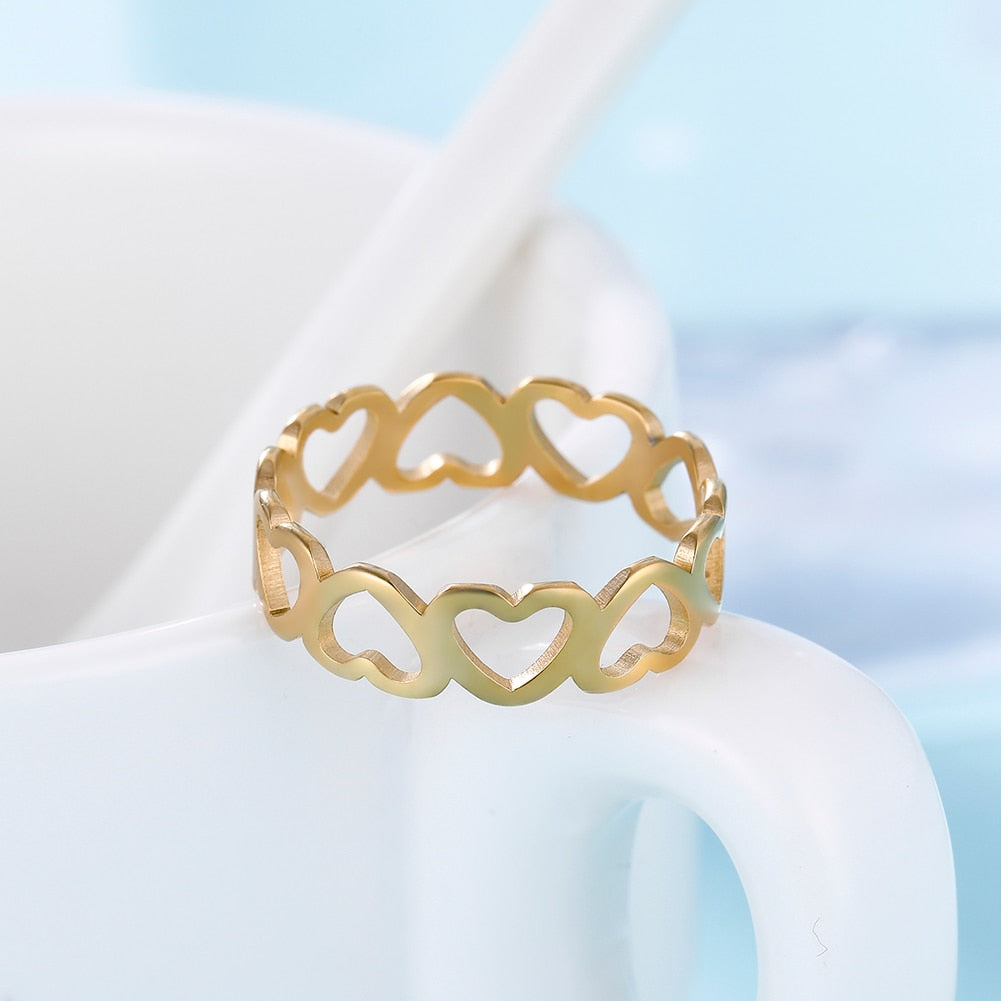 Skyrim Lovely Hollow Heart Ring Stainless Steel Romantic Rose Gold Color Casual