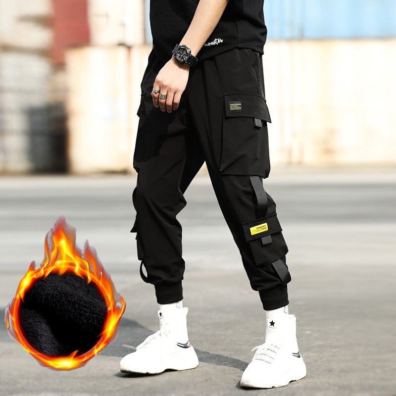 Winter Men Plus Velvet Cargo Pants Multi-pocket Harem Pants Joggers Men