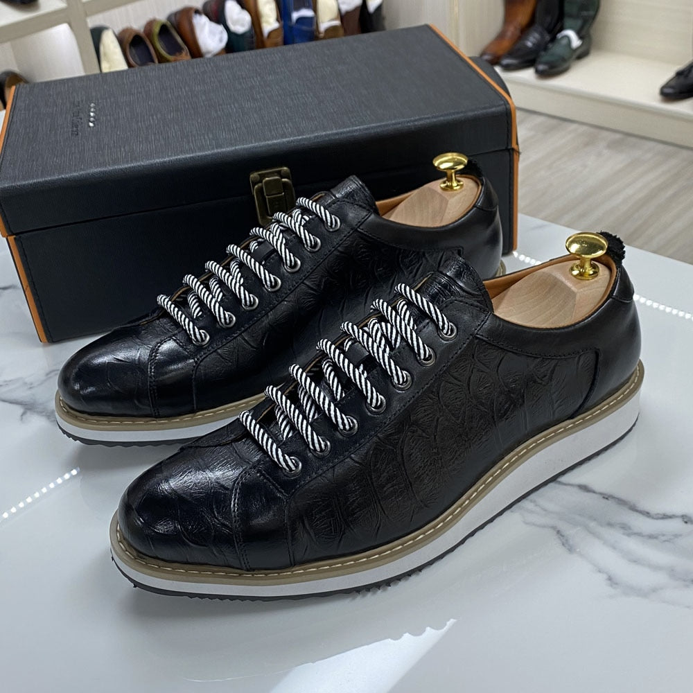 Mens Casual Shoes Genuine Leather Lace-Up