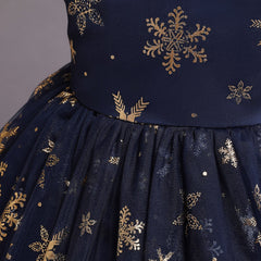 Fancy Girls Golden Sequin Tutu Dress Kids Snowflake Dresses Princess Costume